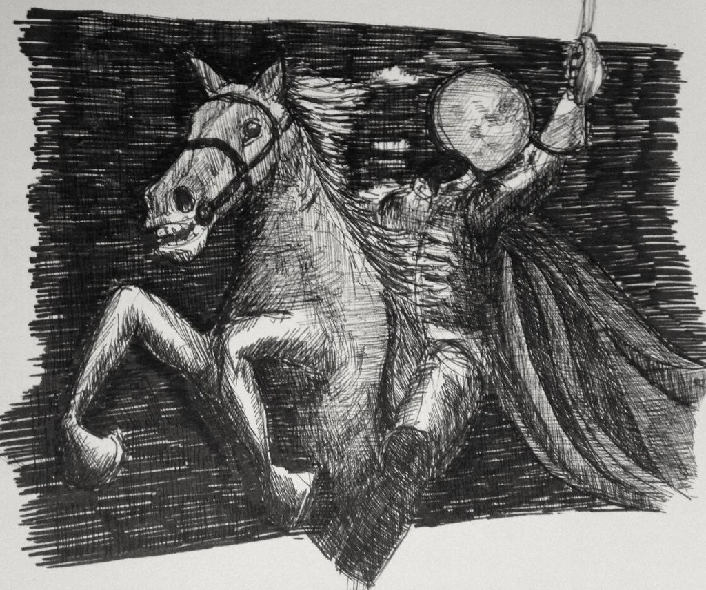 scary drawing of a headless horseman