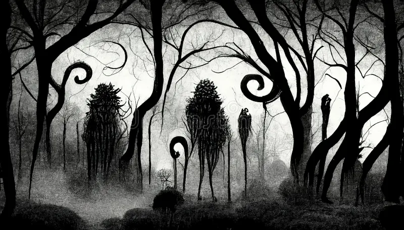 horror drawing of a possessed forest