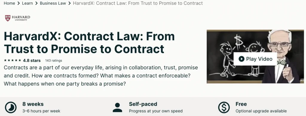 HarvardX: Contract Law: From Trust to Promise to Contract