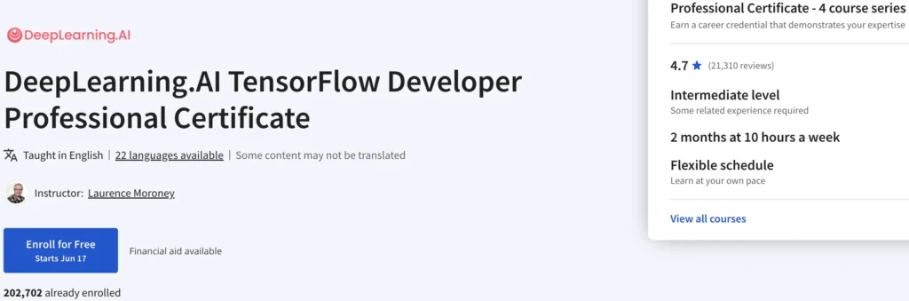 Deeplearning.AI TensorFlow Developer Professional Certificate