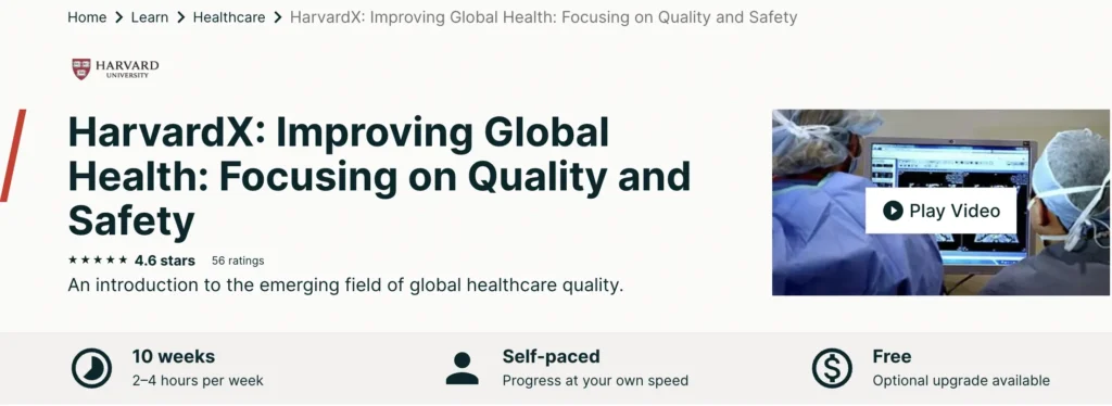 HarvardX free course: Improving Global Health: Focusing on Quality and Safety