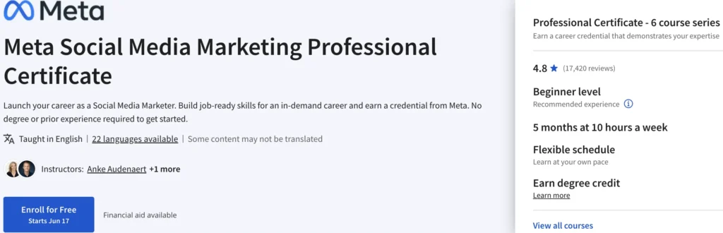 Meta Social Media Marketing Professional Certificate