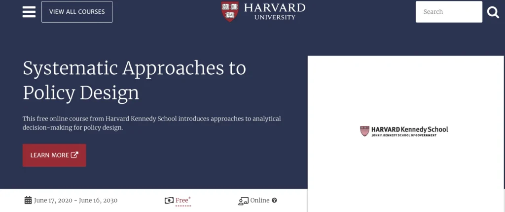 Systematic Approaches To Policy Design - Harvard University course