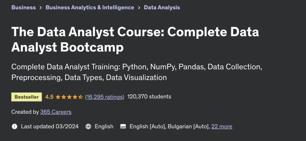 Data Analysis and Visualization Bootcamp on Udemy