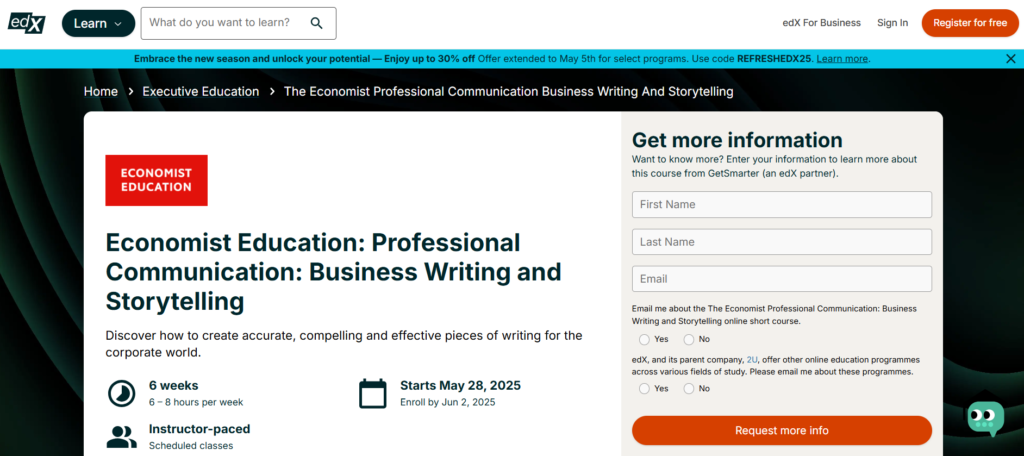 Professional Communication: Business Writing and Storytelling (edX, The Economist)