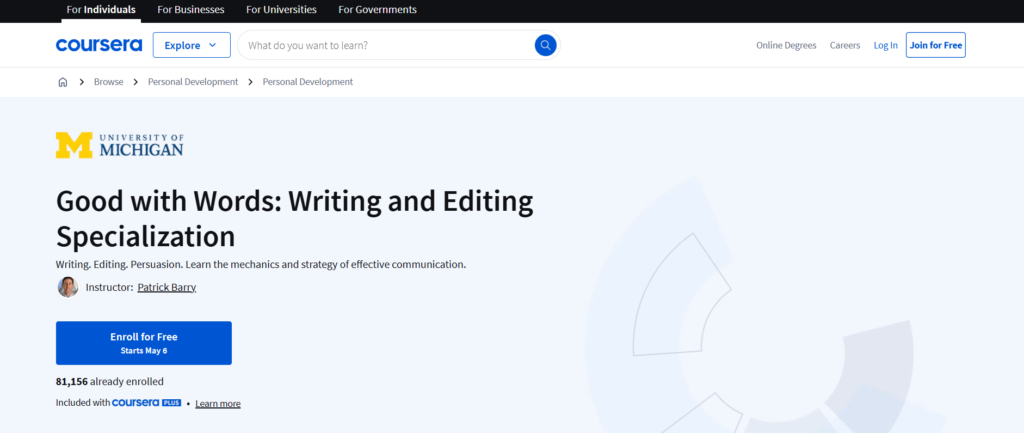 Good with Words: Writing and Editing Specialization (Coursera, University of Michigan)