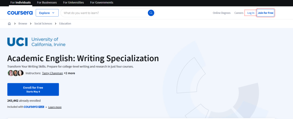 Academic English: Writing Specialization (Coursera, University of California, Irvine)