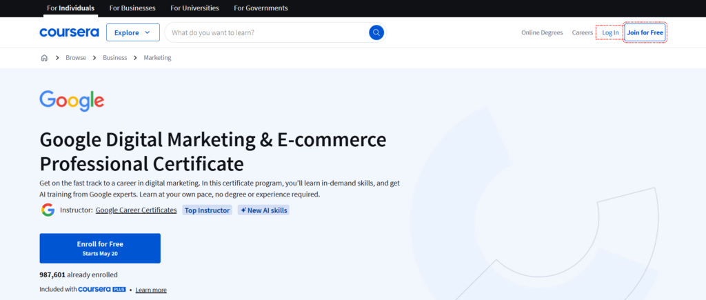 Google Digital Marketing & E-commerce Certificate